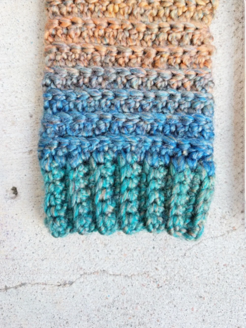 Handmade Crocheted Fingerless Gloves in Teal, Orange, and Gold
